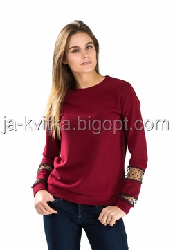 Женский свитер с манжетом и сеткой на рукавах